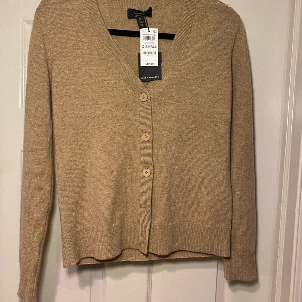 NWT Charter Club Women's Camel 2 Ply Cashmere V- Neck Cardigan Sweater Soft Warm - Picture 4 of 8